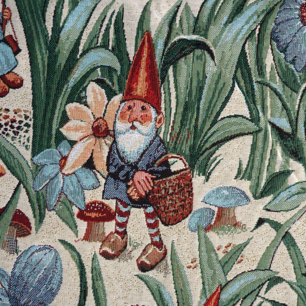 Gobelin Dekostoff Zwerge im Garten